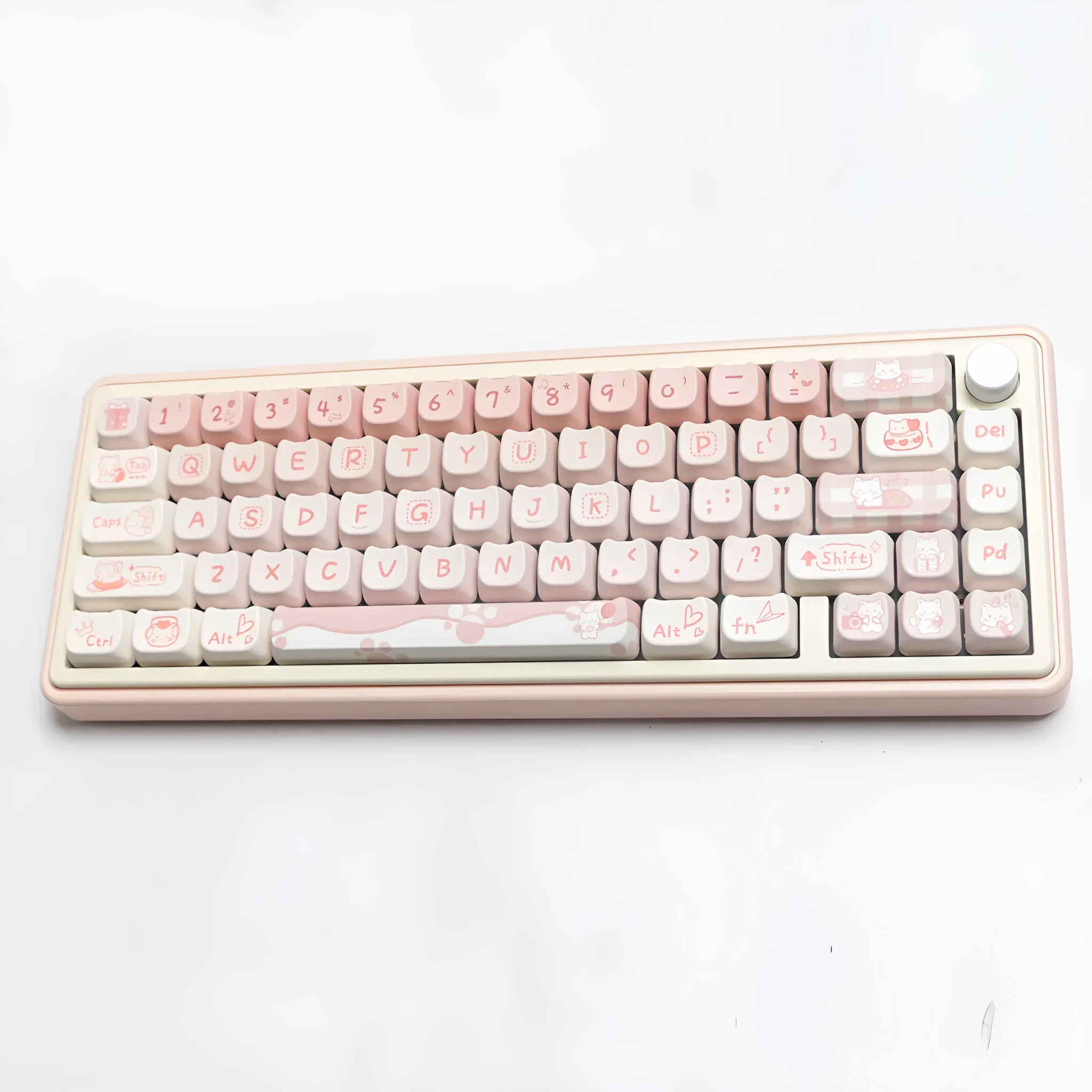 Full set of PBT sublimation dye printed keycaps for a mechanical keyboard, showing various coloured keys.