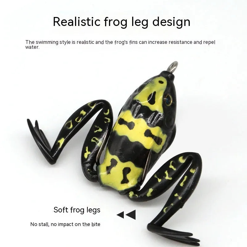 Bionic frog fishing lure with snake head design and double hooks in grass green colour