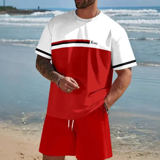 Men's loose fit short-sleeved t-shirt and shorts suit for summer leisure in various colour options