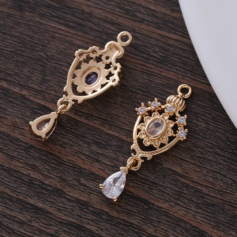 Hollow water drop pendant with crown and zircon design in five colour options