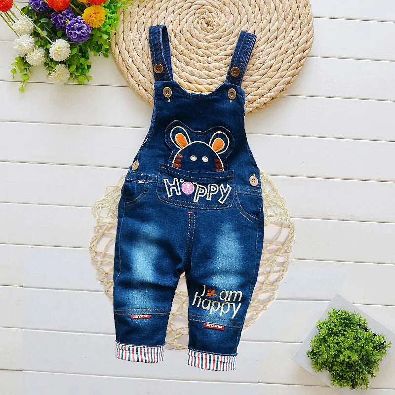 Cotton bib jeans children's overalls high-waist button zipper soft treatment suitable height 80-110cm
