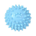 Blue TPR dog chew ball with footprint texture, 6cm diameter, for tooth cleaning and play.