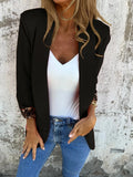 Women's black slim fit blazer coat with 3D cheetah print animal pattern and regular sleeves