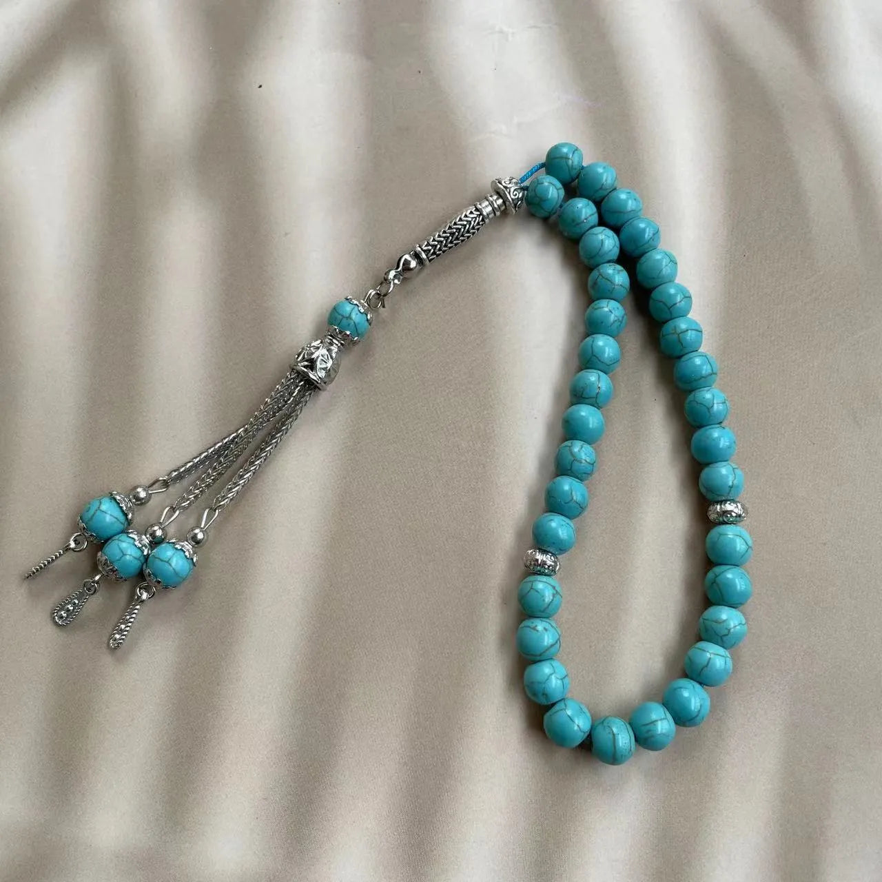 Handmade sky blue stone Muslim prayer bracelet with 8mm beads for Islamic worship and dhikr counting