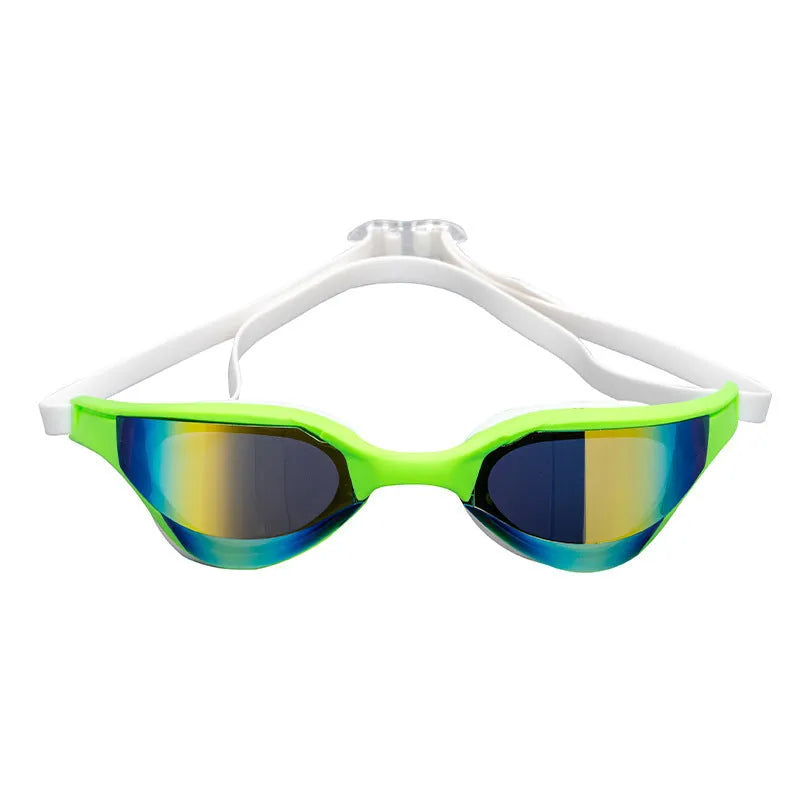 Racing HD anti-fog swimming glasses with silicone rubber seal and polycarbonate lenses in multiple colour options