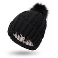 Wool beanie hat with satin lining and faux fur pom pom in wine red colour