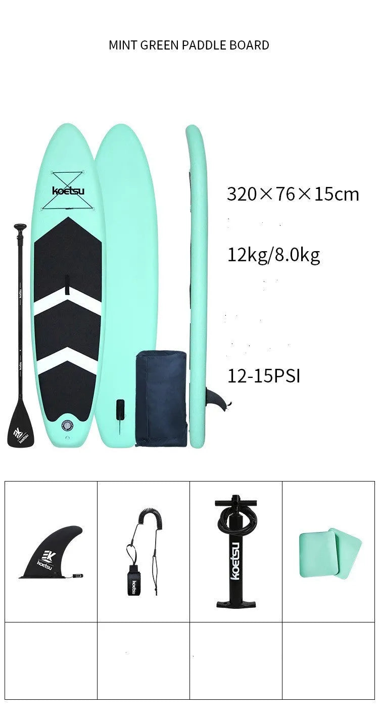 Inflatable paddleboard 320cm long 0.9mm PVC in green with carbon paste style