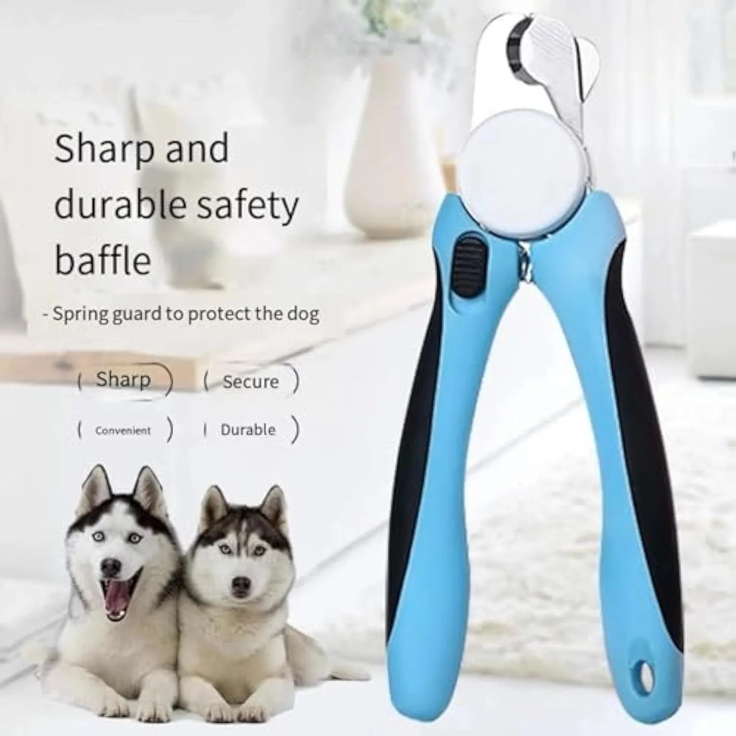 Blue heavy duty dog nail clippers with a safety guard for large breeds and thick nails.
