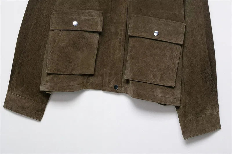 Women's regular fit PU leather jacket in pictured colour with Japanese Korean casual style