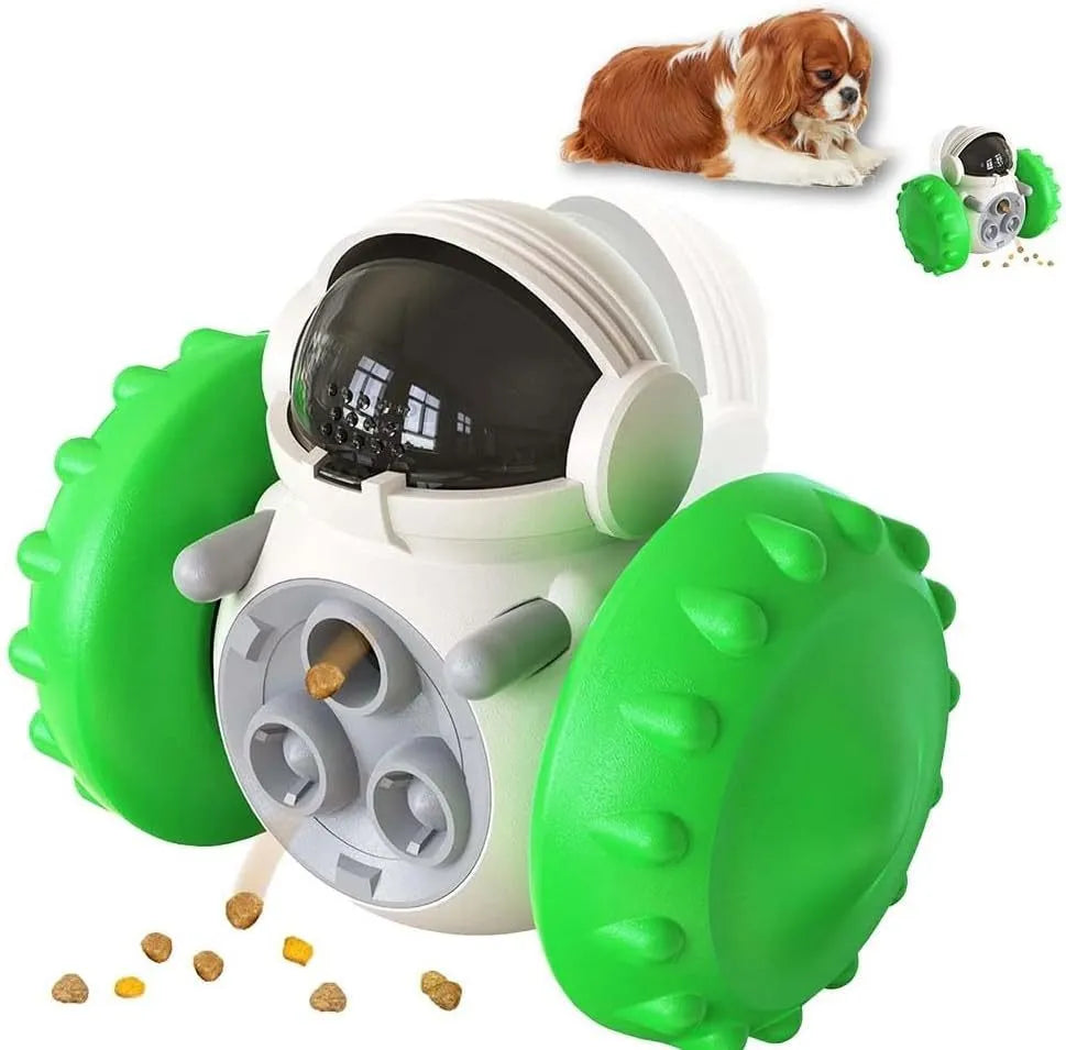 Robot design tumbler treat dispenser toy for small dogs and cats on floor