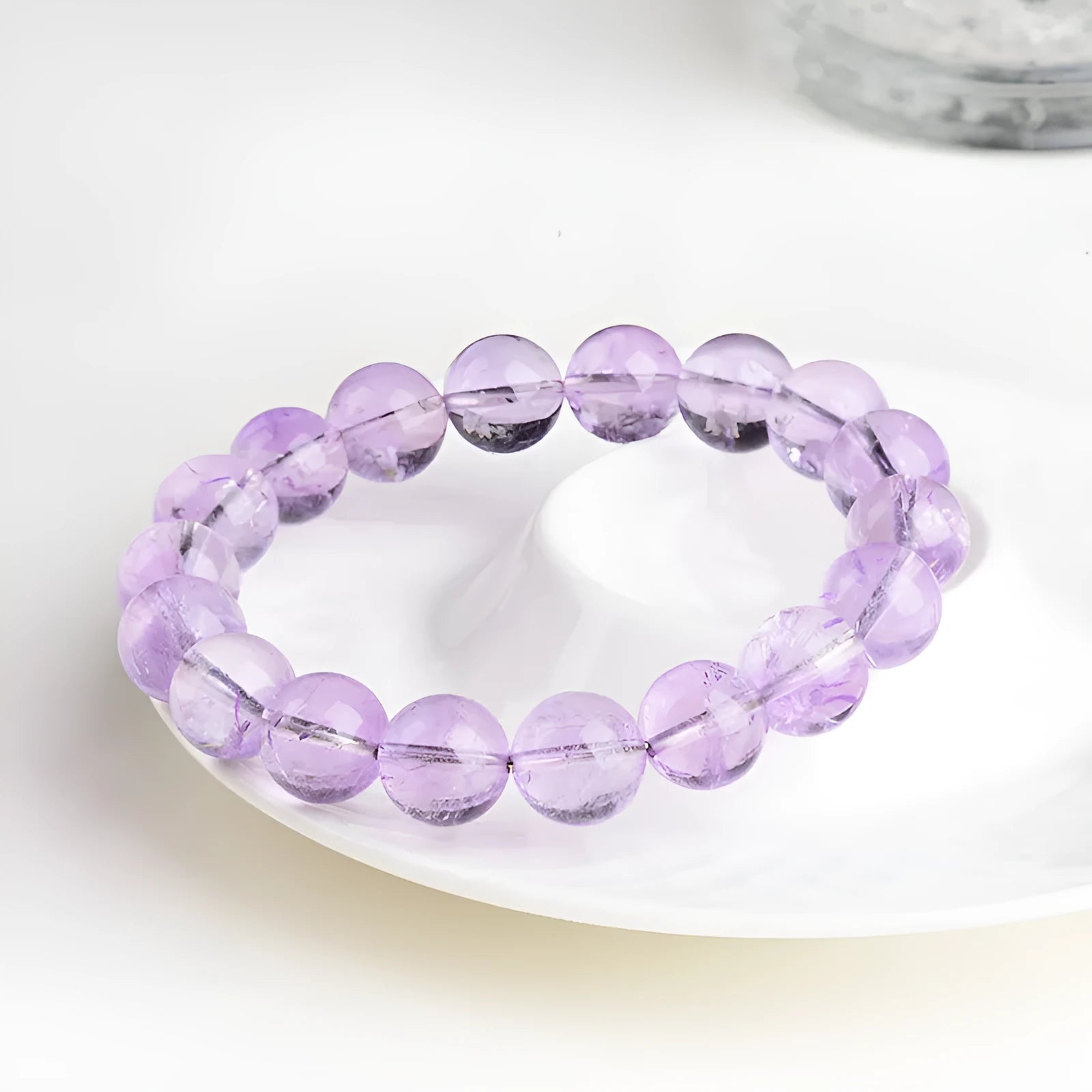 Lavender amethyst bracelet with water ripple design on round beads in two colour options.