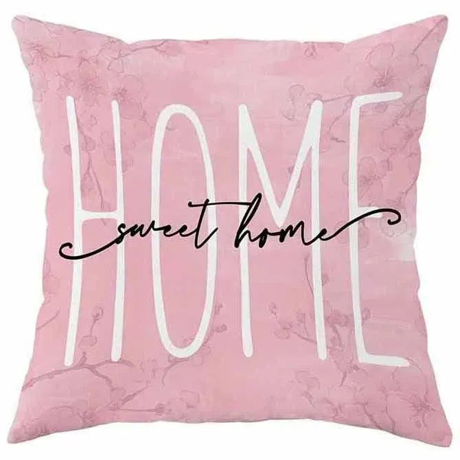 Square short velvet cushion cover with cherry blossom and letter print in four colour options