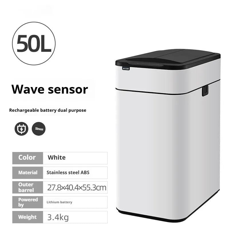 Stainless steel inductive smart ashbin with square shape and touch-free lid.