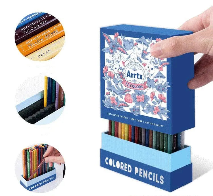 Boxed set of 72 coloured pencils for art students with basswood barrels and soft cores