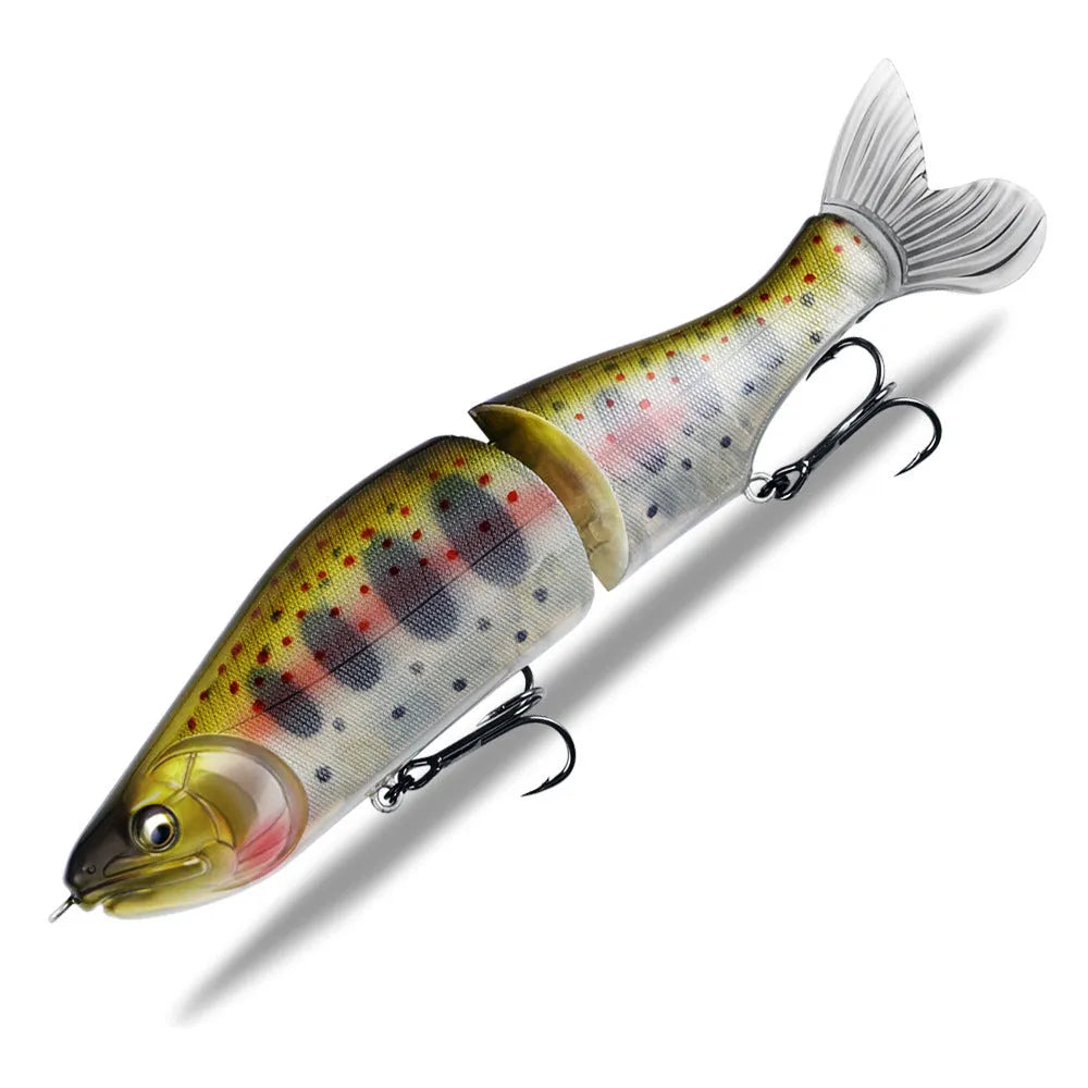 185mm plastic bass fishing swimming bait shown in one of fifteen available colours.