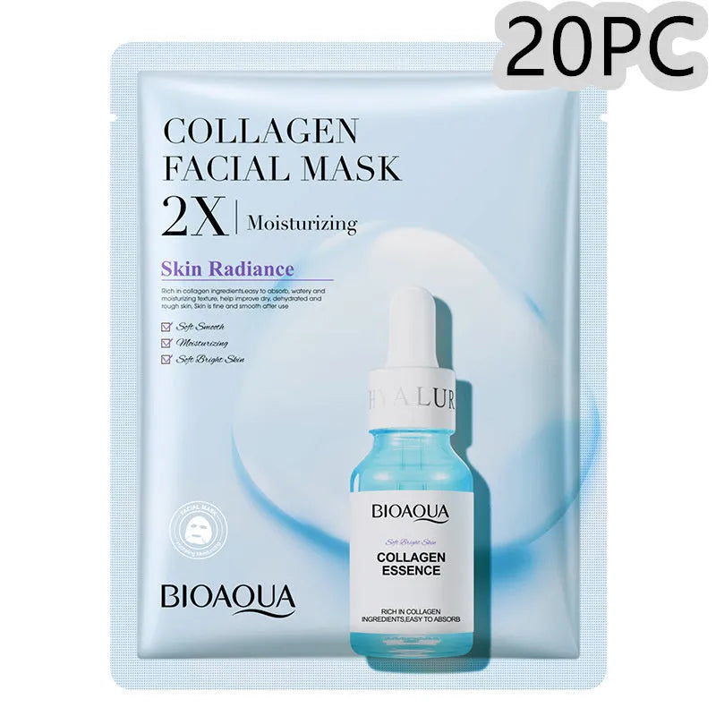 Collagen and hyaluronic acid facial sheet mask in 30g gel format with Vitamin C and Centella Asiatica options