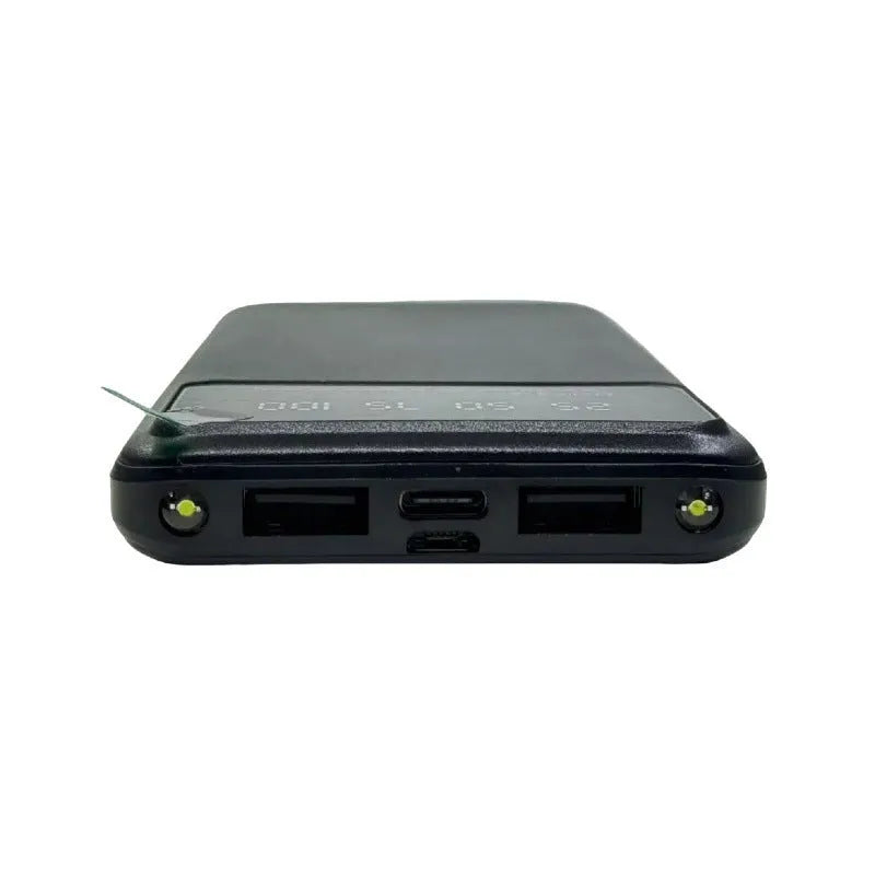 Black ultra-thin power bank with 10000mAh capacity measuring 67x14x140mm