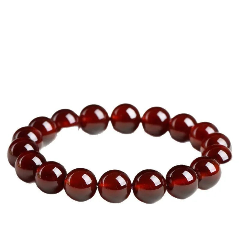Natural orange red garnet ball crystal bracelet with Ruyi design element in unisex retro style