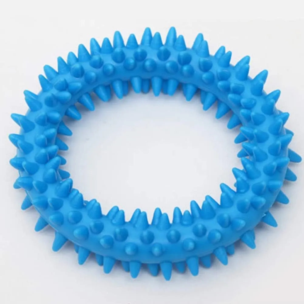 TPR spiky circle ring dog chew toy in selected colour, 9.5cm diameter