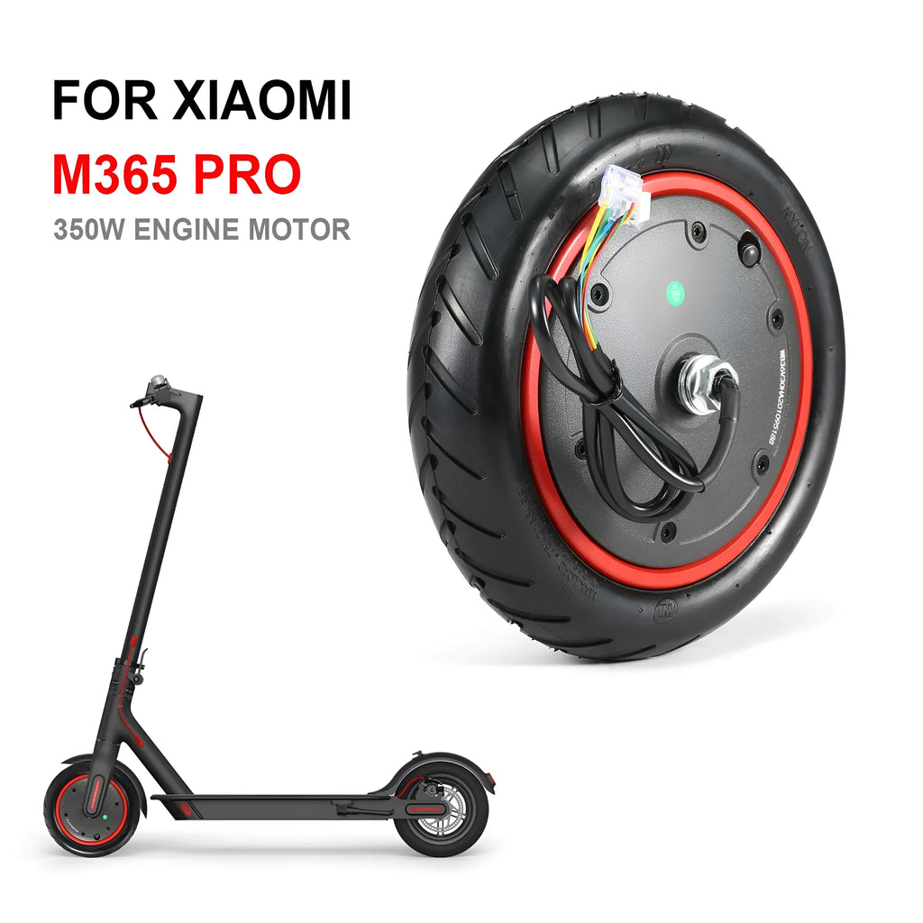 8.5 inch black pneumatic tyre for a 350w Pro electric scooter on a road surface.