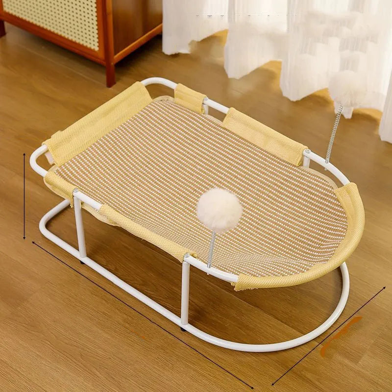 Large grey fabric cat kennel bed with breathable design for pet comfort