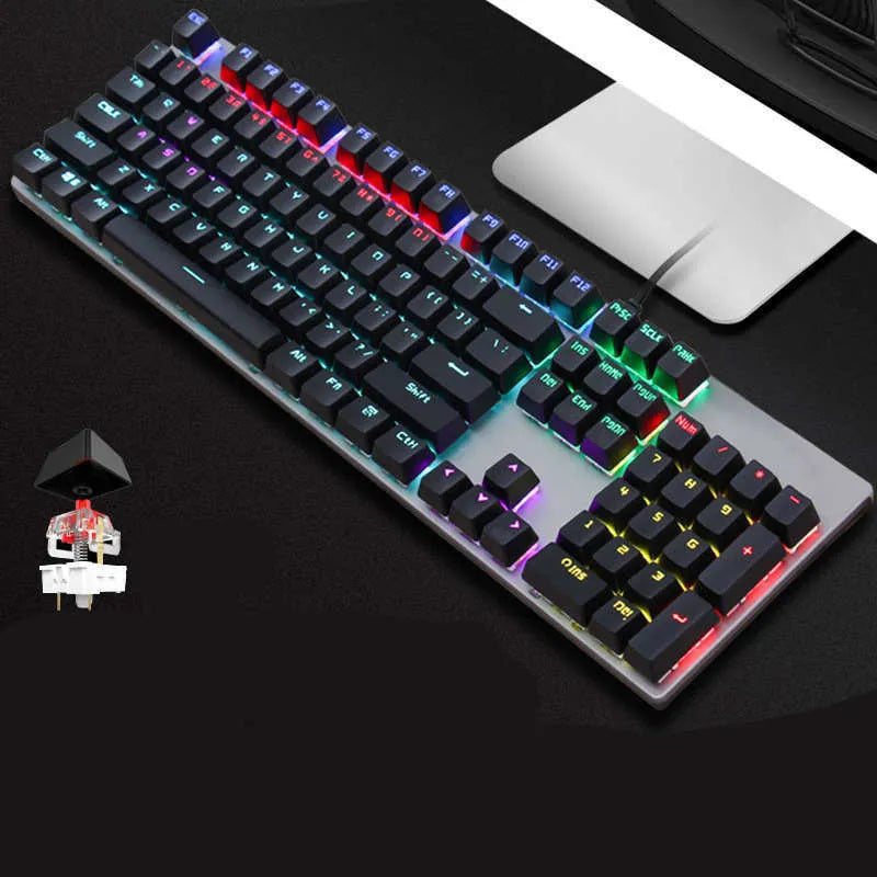 AOC GK410 metal mechanical keyboard with 104 keys and USB cable, available with different switch types.