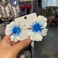 Alloy flower stud earrings with oil-spot glaze finish in blue, green, purple and rose colours