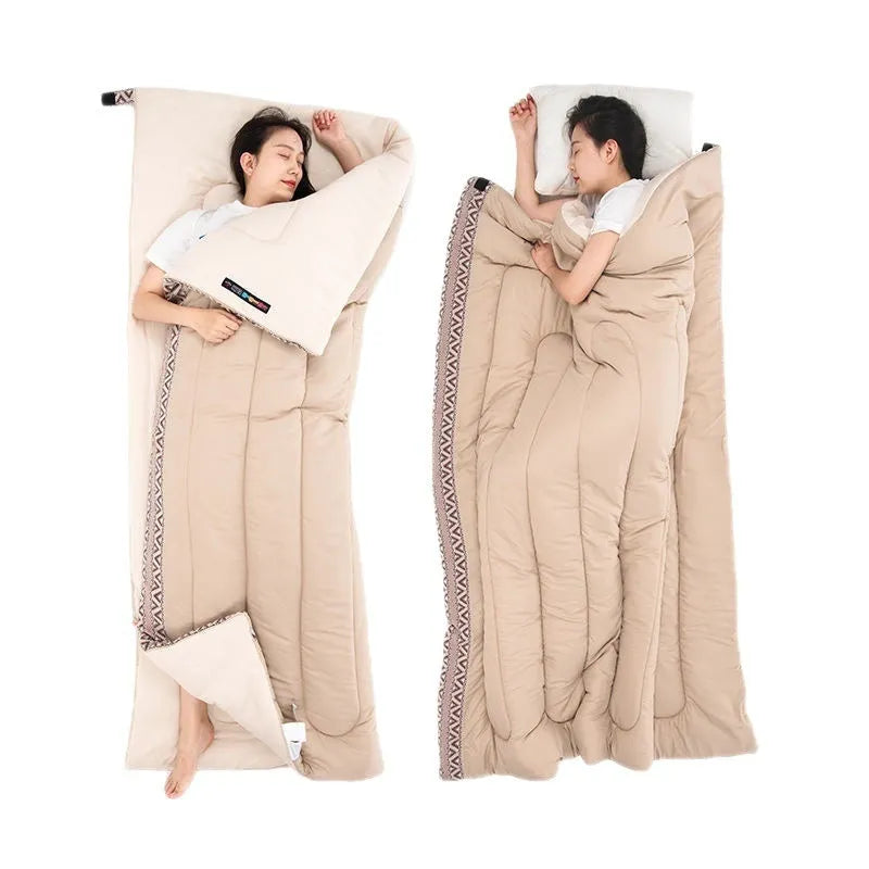 Portable outdoor sleeping bag with storage sack in one of three colour options
