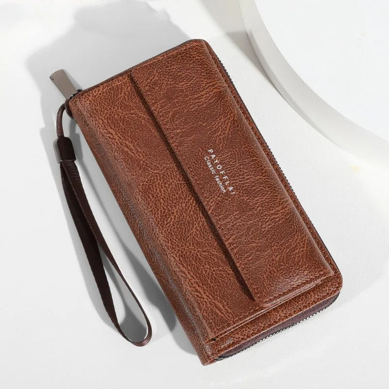 Men's PU leather long wallet showing multiple card slots in black colour option