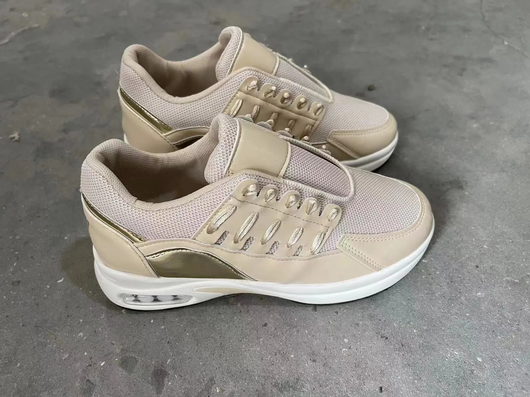 Breathable mesh lace up sneakers for women with low wedge heel, round toe, available in multiple colours