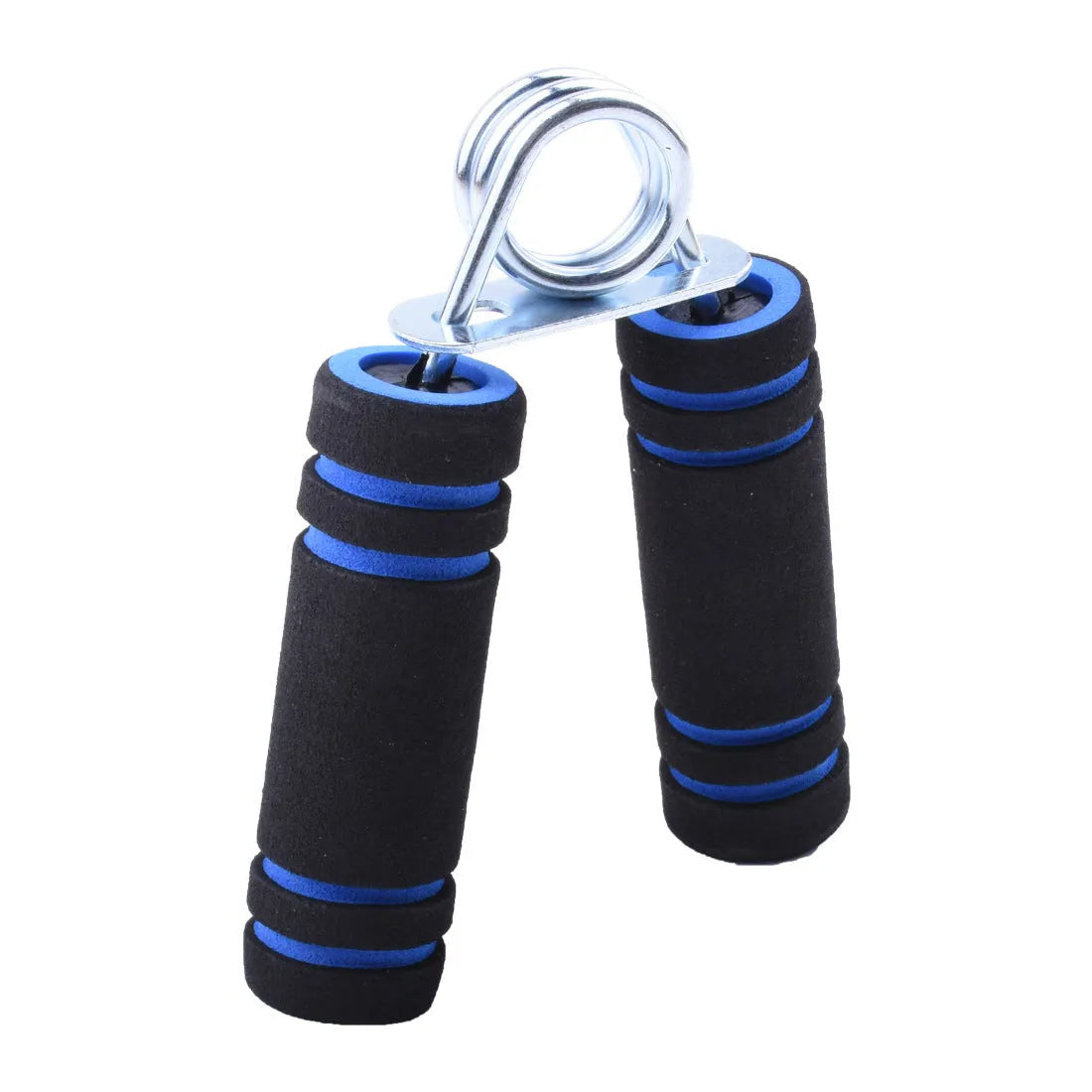 Hand training spring grip with foam handle in black grey for finger and forearm strength