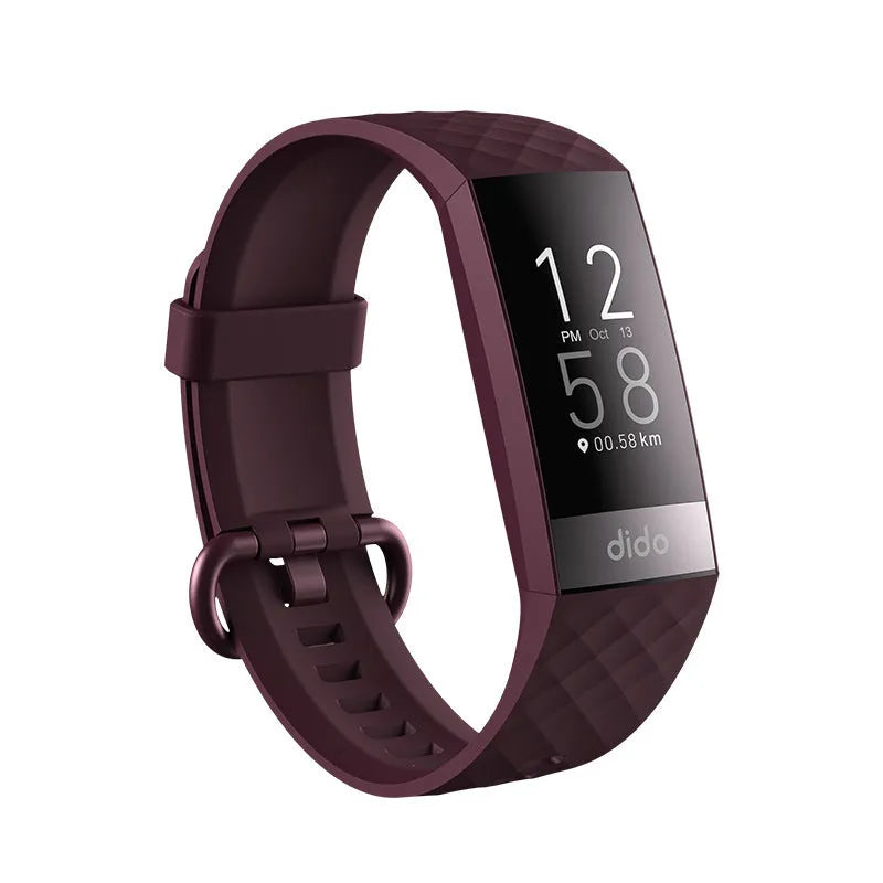 Black smart health bracelet with blood pressure and ECG monitoring on wrist showing 1.1-inch display screen