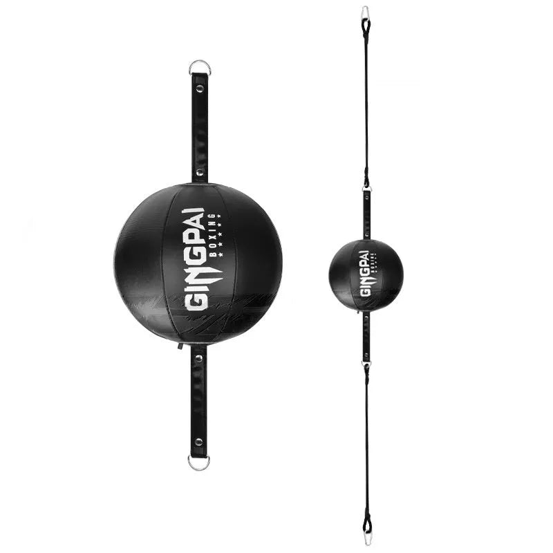 Black and green PU hanging boxing speed ball for reaction training.