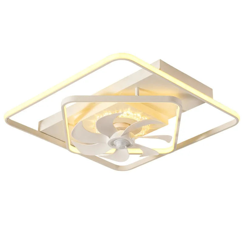 Modern ceiling fan lamp with light, 1100x700mm with plastic blades and acrylic lampshade