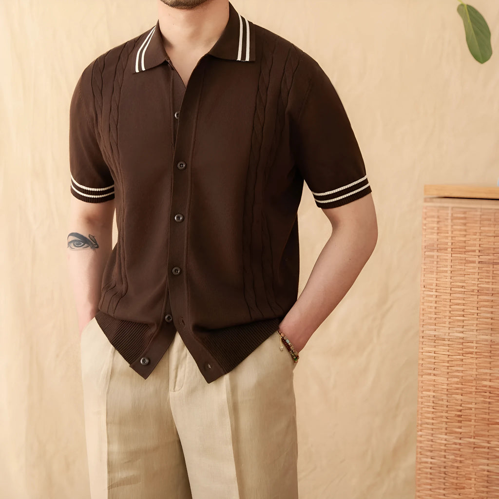 Cotton blended lapel polo shirt in apricot colour with short sleeves