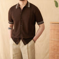 Cotton blended lapel polo shirt in apricot colour with short sleeves