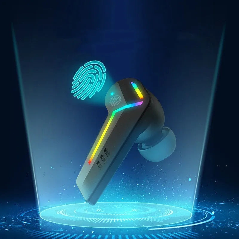Black wireless TWS Bluetooth headset with earplug design for gaming and sports