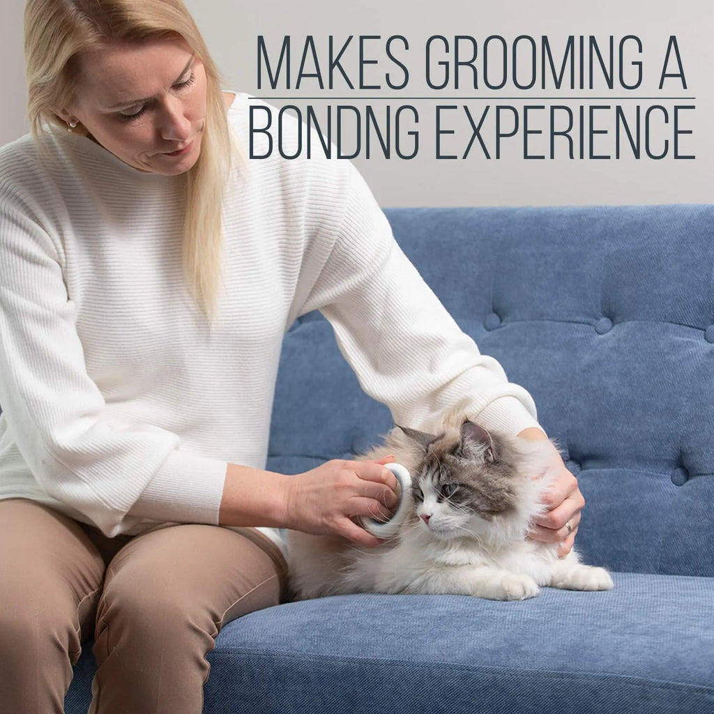 Blue pet grooming comb for deshedding and dematting cats and dogs with soft teeth