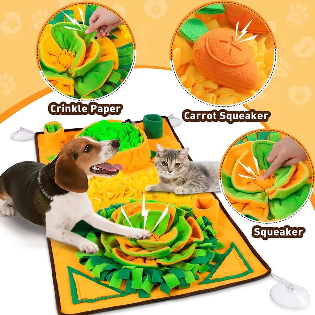 Large green plush snuffle mat for dogs to sniff treats from folds during interactive feeding