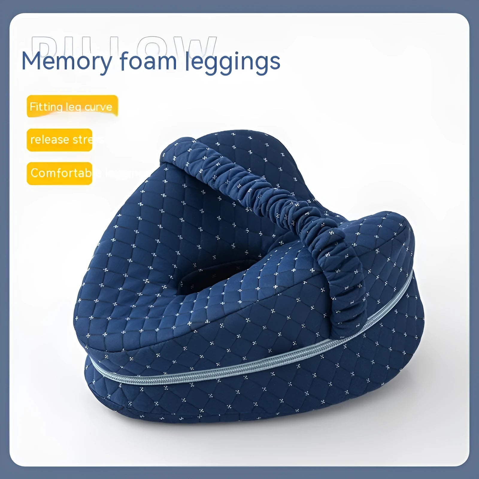 Heart-shaped memory foam leg pillow in blue colour showing 25x23x13cm dimensions