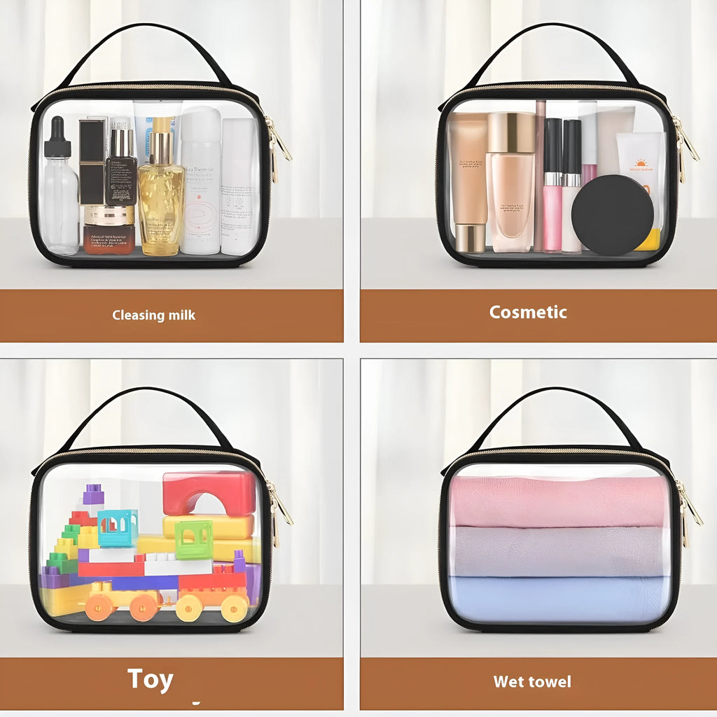 Transparent PVC lipstick storage bag with chain handle in leopard print colour