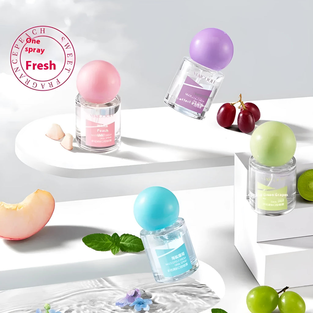 Multi-effect oral spray 15ml portable plastic bottle in four flavours sea salt mint peach oolong longjing green succulent grape