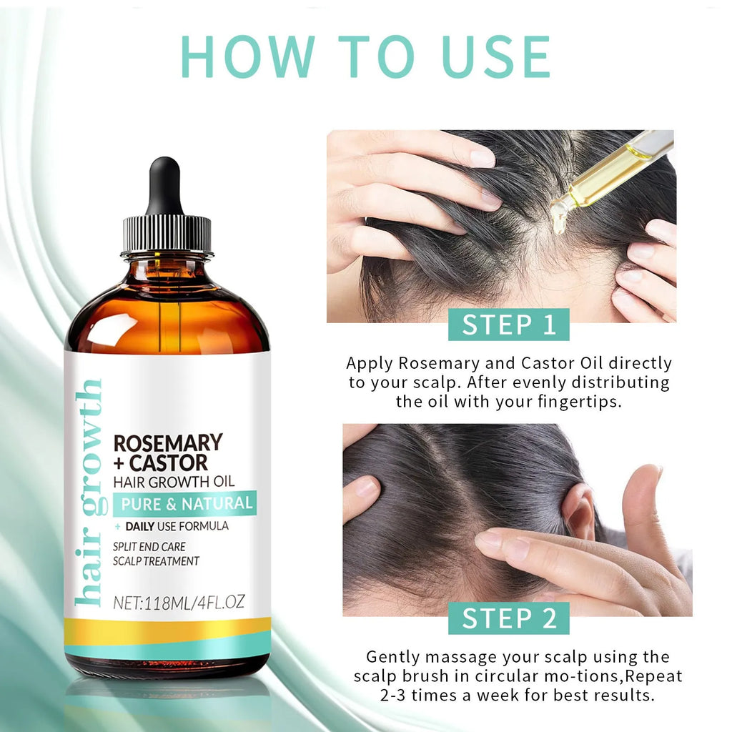Bright yellow hair treatment oil bottle 118ml with massage brush attachment for dense hair conditioning