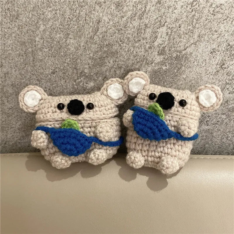 Handmade knitted backpack AirPods case with koala bear ears for multiple generations