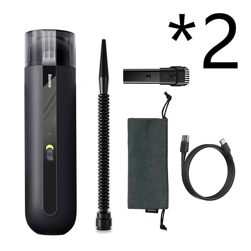Starry Sky Black wireless handheld car vacuum cleaner with blowing hose on a car seat