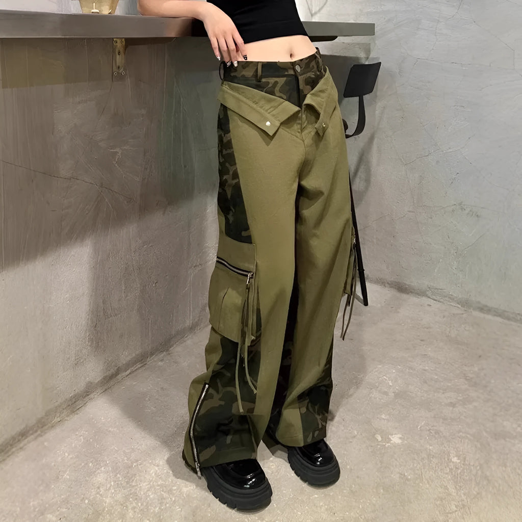Women's high waist straight leg jeans with leopard print and fake two-stitching tooling details