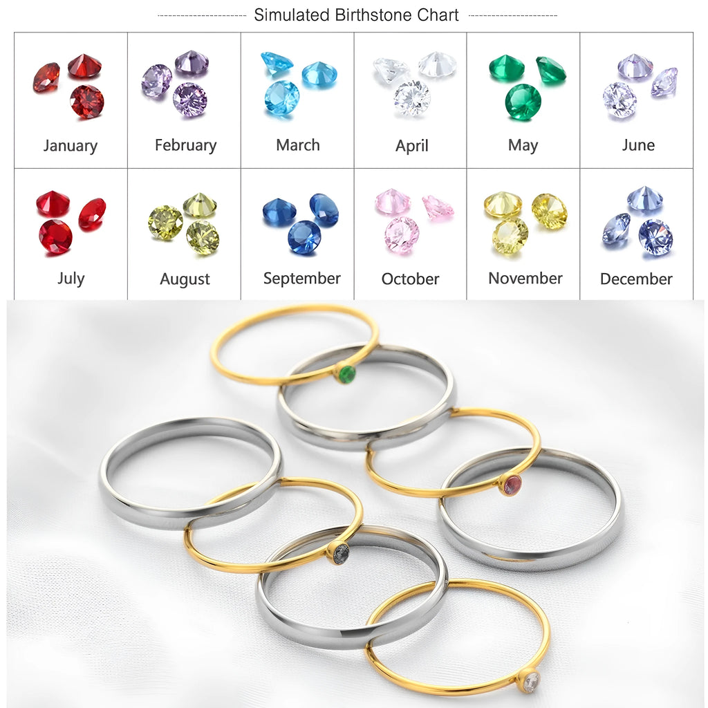 December birthstone geometric engraved ring in titanium steel with electroplated finish