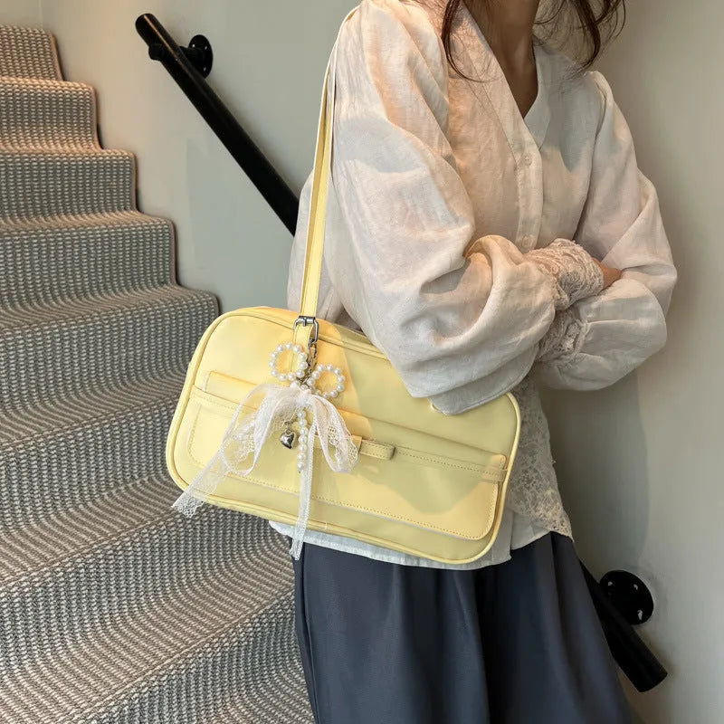 Women's single-shoulder flap bag in PU leather with mobile phone pocket and double-joint strap