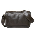 Men's genuine leather crossbody shoulder bag handmade patchwork in olive green colour on model