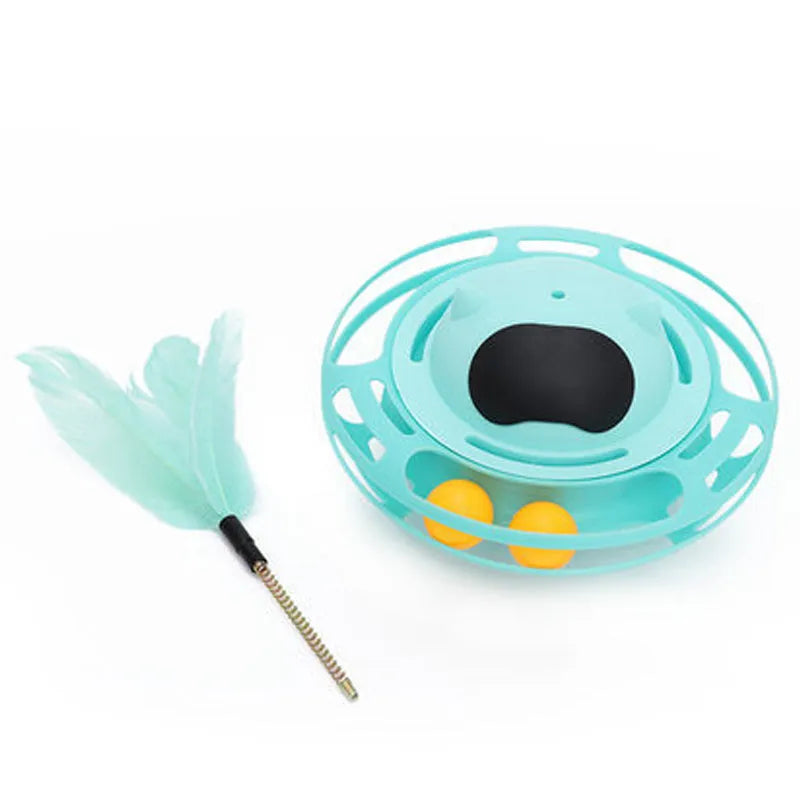 Pink self-moving cat toy with turntable base measuring 17cm by 10cm